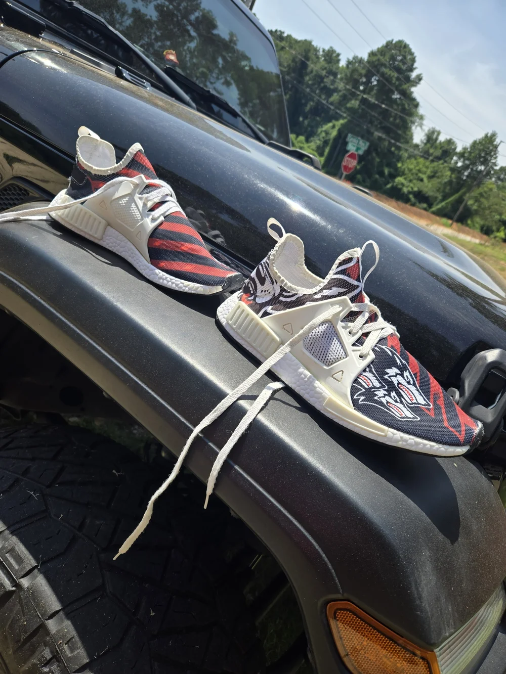 Youth Athletic Sneakers - Black & Red Stripe Kids Shoes
